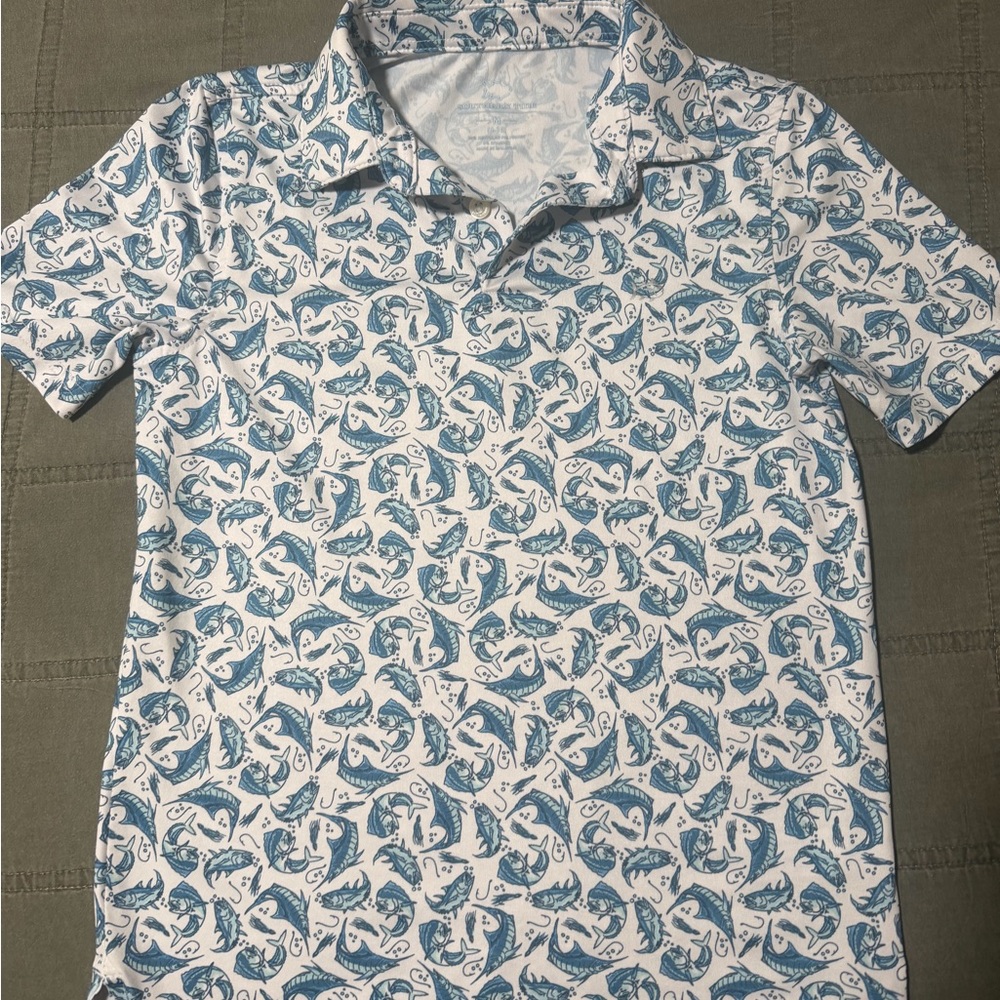 Southern Tide Blue and White Graphic Polo